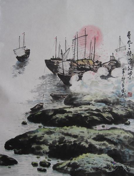 李晓明的国画作品《春风一抹》 梅仑艺术网-梅仑美画